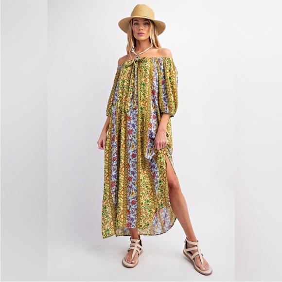 easel Dresses & Skirts - Easel Secret Garden Floral Off-Shoulder Maxi Dress